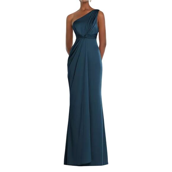 Dessy Collection Atlantic Blue One Shoulder Twist Gown Size 12 - Picture 1 of 7